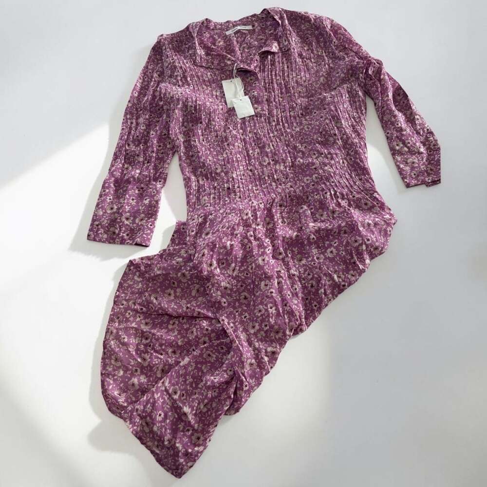 NWT Samsøe Wisteria Purple Floral Print Pleated Maxi Dress Size XL
